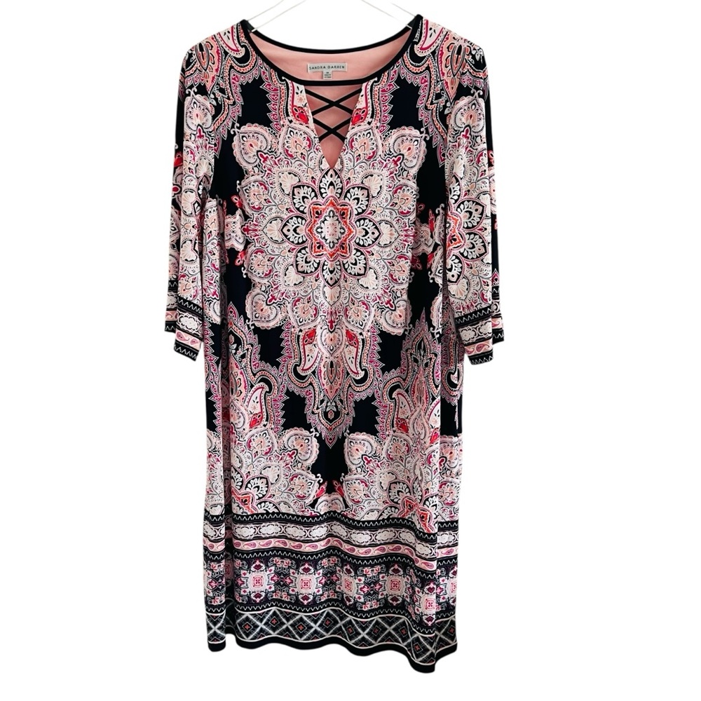 Sandra Darren Pink and Black Crisscross Dress